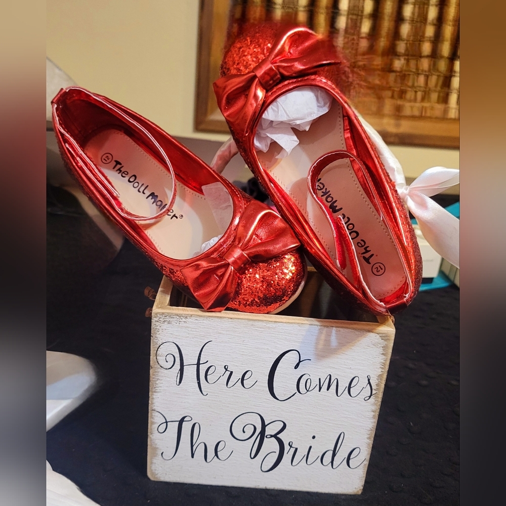 Red Sparkled Dorthey Flats with Bow (Youth  Girls size 12